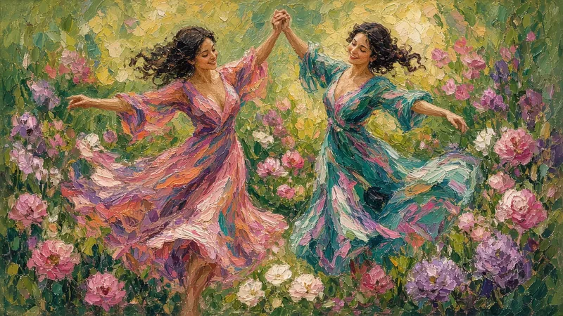 Garden Dance — oil on canvas, 36 × 20 in, by Jeanette Ernst